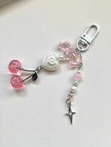 1 件男女通用樱桃钥匙扣，时尚蝴蝶结吊坠，奢华风格精致包包饰品圣诞礼物 - 彩色 - 查看 2