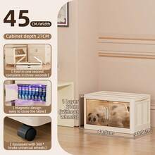 1 pieza Gabinete de almacenamiento con puertas dobles magnéticas y ruedas, adecuado para ropa, ropa de cama, bocadillos, juguetes, etc., gabinete de almacenamiento de plástico a prueba de agua de gran capacidad, muy adecuado para el baño, el hogar, la oficina o el dormitorio, solución de almacenamiento multifuncional, puerta transparente, cierre magnético