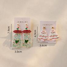 1 Pair Fashionable French Romantic Acrylic UFO & Christmas Tree Dangle Earrings, Music Festival Holiday Party Gift For Women