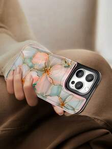 Golden Line Floral Artistic Design Phone Case, 1PC, TPU+PC Dual Material, Handcrafted, Premium Fashion, Faux Leather Flip Wallet With Card Holder, Compatible With IPhone17/16/15/14/13/12/X/PLUS/PRO/PROMAX, Galaxy S25/S24/S23/S22PLUS/Ultra, Minimalist Design, Ideal For Women And Elegant Lovers Daily Use - 粉色 - 查看 3