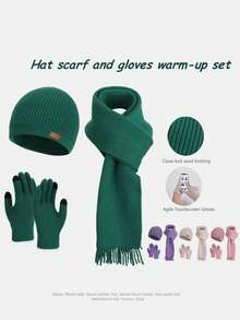 3 件套女士冬季针织帽、围巾和手套套装，带耳罩的保暖无檐小帽 - A - 查看 7