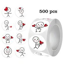 500 Sheets/Roll Cute Creative Stickman Thumbs Up Self-Adhesive Stickers Suitable For Scrapbooks Envelopes Paper Bags Sealing Labels PVC Waterproof Stickers - Multicolor - View 1