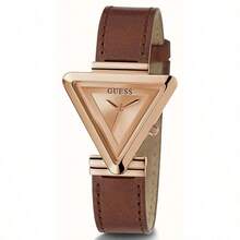 Guess 34mm Gold-Tone Case Leather Band Women's Quartz Watch With Triangle Pointer, Minimalist Fashion Wristwatch Suitable For Daily Wear, Dates, Gifts - Rose Gold - View 1