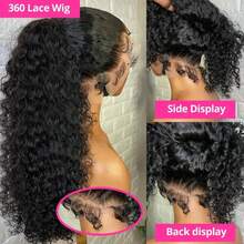 Xiayume 28 30 Inch 360 Lace Front Wigs Human Hair Invisi Strap 250 Density Deep Wave Lace Front Glueless Wigs Human Hair Pre Plucked With Drawstring 360 HD Full Lace Frontal Wigs For Women - Natural Black - 查看 4