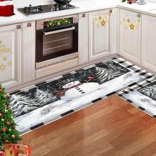 1 pièce Paillasson en TPR imitation laine avec imprimé sapin de Noël et bonhomme de neige, tapis de salle de bain, tapis de cuisine, tapis de buanderie, décoration de fête, décoration de maison, décoration de mariage, décoration de salle à manger