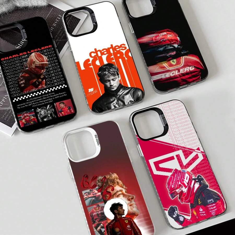 1 pezzo Custodia per telefono di Charles Leclerc 16 F1, custodia per telefono con guscio d'argento IMD compatibile con 16, 15, 14, 13, 12, 11 Pro Max Plus, custodia compatibile con 17, 17 Pro, 17 Pro Max
