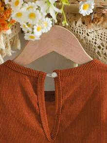 Embroidered Girls Dress, Ruffle Collar Design With Delicate Embroidery, Long Sleeve Loose Dress, Suitable For Daily Outing/Outdoor Leisure Holiday/Princess Style, Spring/Autumn - Orange - View 7