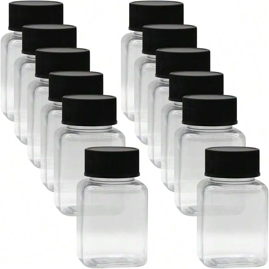 12 Pcs 100 Ml Small Plastic Juice Bottles Clear Square Drinks Bottles Empty Beverage Containers Mini Fridge Water Bottle Seasoning Powder Containers With Caps - 1 - 查看 1