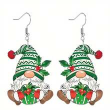 2PCS/8pcs/Set Cartoon Christmas Gnome Earrings, Acrylic Lady Fashion Pendant Dangle With Elf Print Designs, Holiday Jewelry Set For Her - Unique Party Accessories Suitable As Perfect Festive Present On Xmas, Halloween, Valentine's Day, Easter & Thanksgiving, For Teenager, Seasonal Gifts, Celebration Earrings, Whimsical Design, Lightweight Earrings, Gnomethemed Jewelry