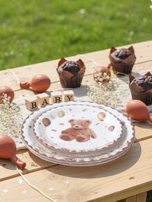 Bộ 40 món/Bộ đồ ăn dùng một lần hình gấu nâu cho tiệc tắm em bé, Thiết kế gấu bóng bay màu nâu dễ thương cho tiệc tắm em bé Bộ đồ ăn dùng một lần bằng giấy, Thích hợp cho tiệc sinh nhật lần thứ 1, tiệc cho trẻ sơ sinh, sự kiện gia đình bé trai hoặc bé gái, - Gấu nâu - Xem 2