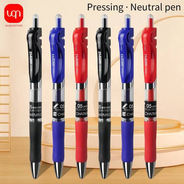 WUQIANNIAN 3/6 Pieces 0.5mm Retractable Gel Pens In Black/Blue/Red Simple Quick-Dry Water-Based Pens Suitable For Office And Back-To-School Use