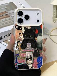 1pc Vintage Cat & Strawberry Pattern Waterproof Anti-Fall Anti-Slip Soft Leather Phone Case, Compatible With Apple, Phones,International Version, Not The Domestic Version - Multicolor - View 4
