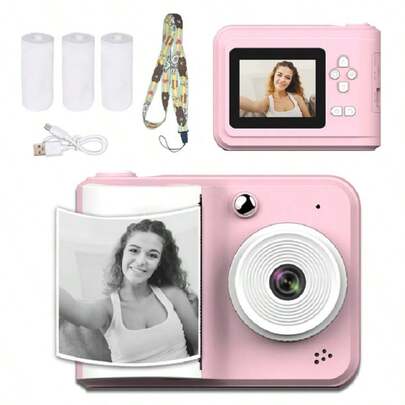 LIPETY Kids Instant Print Camera, Front And Back Dual Camera Selfie Kids Camera, 1080P Photo Printing All-In-One Printer, Portable Travel Printing Digital Camera Toy, Birthday Gift For Boys And Girls Aged 3-12 And Up (Includes 3 Rolls Of Photo Paper + 1 Lanyard) - Available In Two Colors