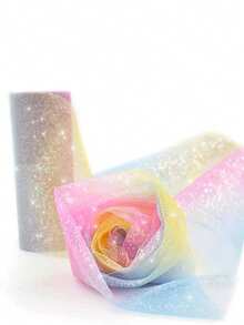 1 قطعة - لفة قماش شفاف لامع باللون الذهبي، 5.90 بوصة * 29.52 قدم شريط معدني لامع، شبكة بريق للتوتو البالية، تغليف الهدايا، الفيونكات، الزفاف، ديكور الحفلات، عيد الميلاد، عيد الحب، ديكورات رأس السنة (بدون بكرة)