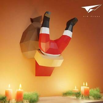 60~100CM超大圣诞礼物节日装饰，圣诞老人派对挂饰，3D折纸圣诞氛围墙饰，圣诞节DIY场景装饰，圣诞墙饰，圣诞墙纸，圣诞挂饰，圣诞礼物，圣诞客厅装饰，圣诞手工DIY纸膜（需用胶水粘贴）