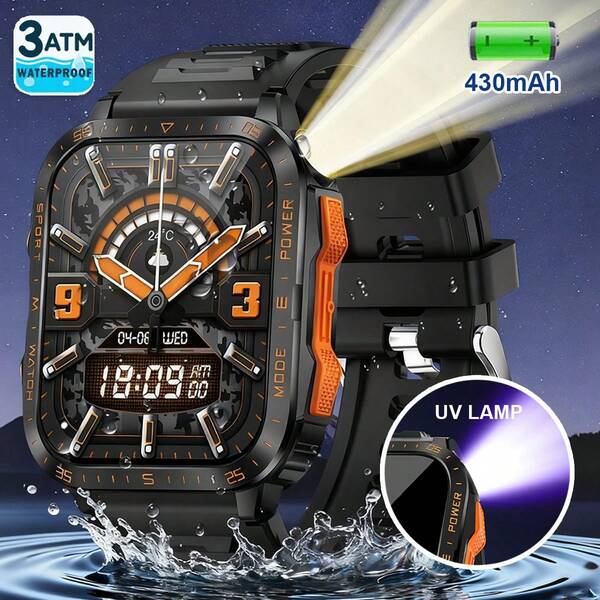 1 Peça Relógio Inteligente Multifuncional Unissex à Prova d'Água 3ATM com Tela Sensível ao Toque de 1,96", Vários Modos Esportivos, Lanterna, Aplicativos Sociais, Lembretes de Informações, Bluetooth, Compatível com Android e iOS, Adequado para Escola, Esportes, Férias, Presentes