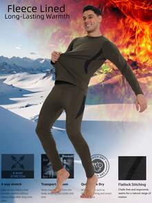 Men Winter Gym Outdoor Mountain Climbing Hiking Hunting Skiing Fleece Warm Long Sleeve Sports T-Shirt Sports Pants Set