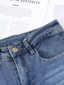 HIMARRI Elegantes y lindos jeans de mezclilla de pierna ancha para mujer, largo largo con cintura escalonada, tela muy elástica. - Azul - Ver 9