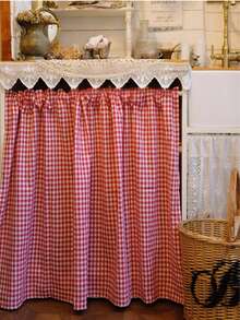 1pc American Country Style Red & White Plaid Half Curtain, Classic Checkered Pattern, Suitable For Decoration Of Small Windows In Cabinets, Cafes, Kitchens, Farmhouses, Doorways And More - Red and White - View 7