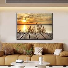 Modern Style Frameless Canvas Painting, Sunset Bird Flock Landscape, Waterproof And Odorless, Suitable As Birthday Gift, Decoration For Bedroom, Office, Living Room, Home And Dorm