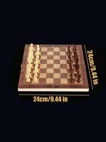 1pc Handmade Wooden Folding International Chess Set, Mini 9.44X9.44/11.41X11.41 Inches Handcrafted Game Board For Storage, 3-In-1 Chess Board Game (Chess, Checkers, Backgammon), Suitable For Adult Beginners