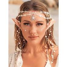 Star Boho Head Chain With Fairy Elf Ear Pearl Tassel Headpiece Hair Chains Jewelry Halloween Costume Festival Headband Hair Accessories For Women And Girls