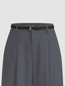 Straight Leg Casual Pants, Wide Leg Trousers - Grey - View 3