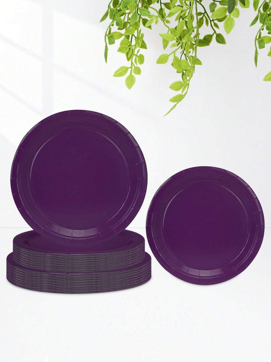 10pcs/20pcs/50pcs Dark Purple Party Supplies Solid Dark Purple Tableware Including 7 Inch And 9 Inch Paper Dinner Plates For Wedding Birthday Party Picnic Barbecue - Purple - View 1