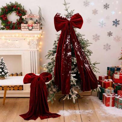1pc Valentine's Day Large Bow - Holiday Ribbon Gift Bow, Holiday, Valentine's Day Decoration, Valentine's Day Bow, Valentine's Day Decorative Ribbon, Wreath Decoration Christmas Tree Bow Ribbon, Holiday Decoration, Bow, Red Bow