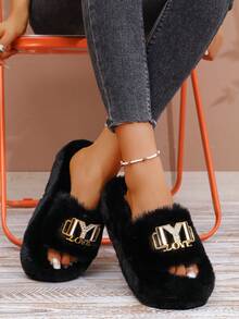 Pantuflas de plataforma esponjosas y con accesorios decorativos de moda para mujeres, suaves y cómodas, una pantufla de hogar elegante imprescindible para damas