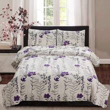Vintage Grey Leaves Purple Floral Bedding Set Queen Size Bedspread Coverlet Reversible Quilt