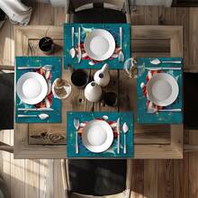 1/4pcs/10pcs Christmas Rooster & Snowflake Decor Table Runner & Placemats Set, Holiday Table Decor Fabric Runners, Home Decor, Gifts, Table Runners & Placemats Set Suitable For Indoor & Outdoor Celebrations, Seasonal Party Supplies, Kitchen Dining Table Decor, Party Table Decor, Home Room Decor Table Runners, Restaurant Decor Tablecloth