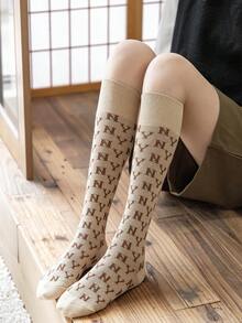 1 Pair Women's Long Socks, Ins Korean Style NY High Tube Socks, Retro College Style, Autumn/Winter