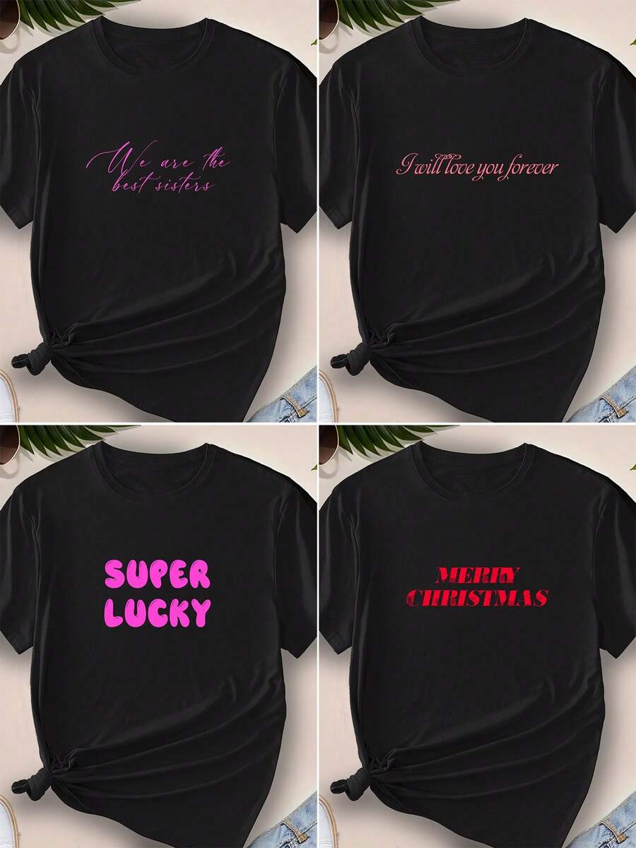 Women's Text Customized T-Shirt, Short Sleeve Round Neck Casual Tops Summer And Spring, Women's Casual Sports T-Shirt