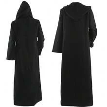 角色扮演服装成人男式连帽黑色长袍斗篷长袖适用于万圣节狂欢派对吸血鬼、秋季装饰、万圣节户外装饰