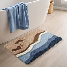 1pc Dajang Plush Bath - Non-Slip, Absorbent, Washable Polyester With TPR Backing, Beach & Footprint Design, Bathroom & Home Decor,, Bathroom, Bathroom Abstract, Bathroom Accessory