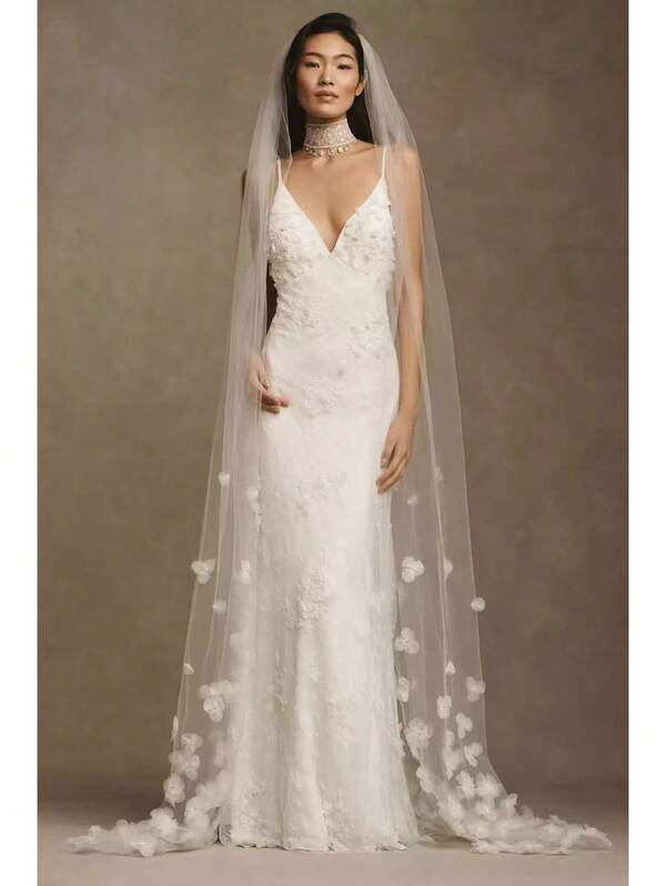 1pc 250cm Long Floral Bridal Veil, Suitable For Outdoor Wedding, Church