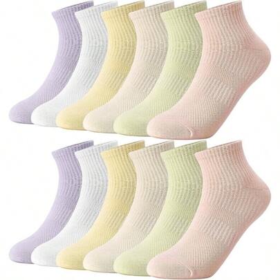 6 Pairs Womens Crew Ankle Socks, Colorful Low Cut Ankle Socks, Cotton Athletic Running Casual Socks
