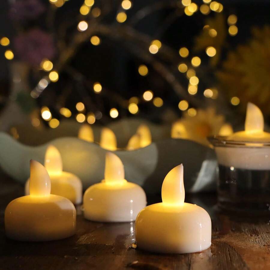 Velas flotantes,velas flotantes para agua,velas de té flotantes sin llama impermeables,velas de té LED intermitentes con batería blanca cálida para bodas,reuniones de fiesta,piscinas y spas para un ambiente romántico - 1 - Ver 1