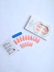 24pcs Rectangular Nail Stickers, White French Tip Design Weddings, Adding Atmosphere Women And Girls.Set Includes 1pc Gel And 1pc Nail File, Plus Other Manicure Accessories. - Nhiều màu - Xem 3