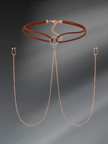 CIZME 1 件时尚乳头环，带链式穿孔，适合女性，乳头珠宝链，不穿孔，链式项链，可戴乳头身体链