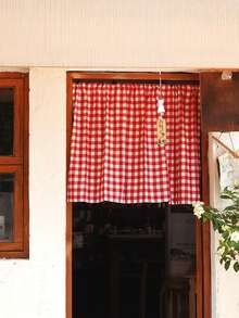 1pc American Country Style Red & White Plaid Half Curtain, Classic Checkered Pattern, Suitable For Decoration Of Small Windows In Cabinets, Cafes, Kitchens, Farmhouses, Doorways And More - Red and White - View 6