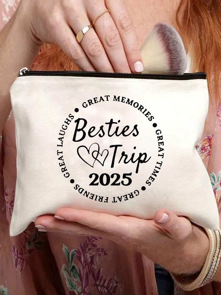 闺蜜旅行2025-2026图案印花洗漱包，双面化妆包，旅行必备，适合收纳化妆品、洗漱用品、铅笔盒，送给朋友、同学的礼物，房间装饰化妆包，化妆袋，化妆包，洗漱包，旅行必备，邮轮必备，度假必备，男女皆宜 - 彩色 - 查看 1