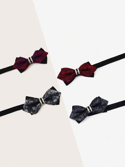 1pc Elegant Crystal Embellished British Style Bow Tie For Men, Pointed Tip Double Layer Groom Wedding Formal Necktie
