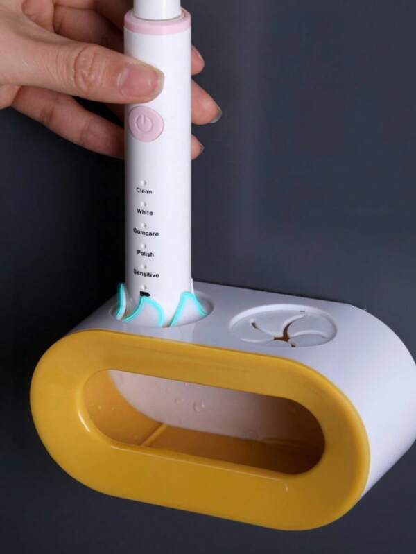 2/1 buc Suport pentru periuță de dinți cu poziție dublă pentru gaură, Suport pentru pastă de dinți, Potrivit pentru depozitarea periuței de dinți, Pastă de dinți, Potrivit pentru baie, Raft de depozitare pentru articole de uz casnic, Raft de depozitare autoadeziv pentru baie, Fără gaură