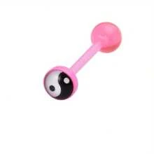 1pcs 14G Pink Tongue Ring Acrylic Fashion Stainless Steel Tongue Ring Stud Body Piercing Jewelry (Mushroom, Yin Yang, Round Crystal, Heart Shape) - A-TB0009-4 - Xem 2