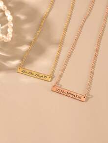 1pc Personalized Minimalist Bar Name Necklace, Customized Name Necklace, Engraved Bar Necklace, Date Necklace, Stainless Steel Bar Necklace, Customized Jewelry Gift, Birthday, Anniversary, Valentine's Day Gift - Multicolor - View 7