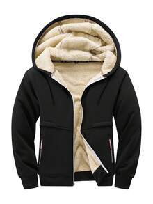 Women's Outdoor Jacket With Thermal Lining, Sherpa Teddy Sweatshirt,Fleece,Winter Black - Black - View 2