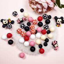 34/49pcs 3D Mickey, Stitch, Silicone Beads, Vibrant Colors, Flexible, Suitable For Crafts, Keychains, Pen Accessories, Christmas, Halloween, Autumn Home Decor
