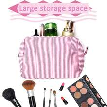 GFU Cosmetic Bag For Women, Large Makeup Bag, Travel Toiletry Stripe Cosmetic Bag, Seersucker Women Aesthetic Organizer Storage Pouch, Girls Handbags Purses (Pink){"Color_name":"Pink"} - 粉紅色的 - 查看 3